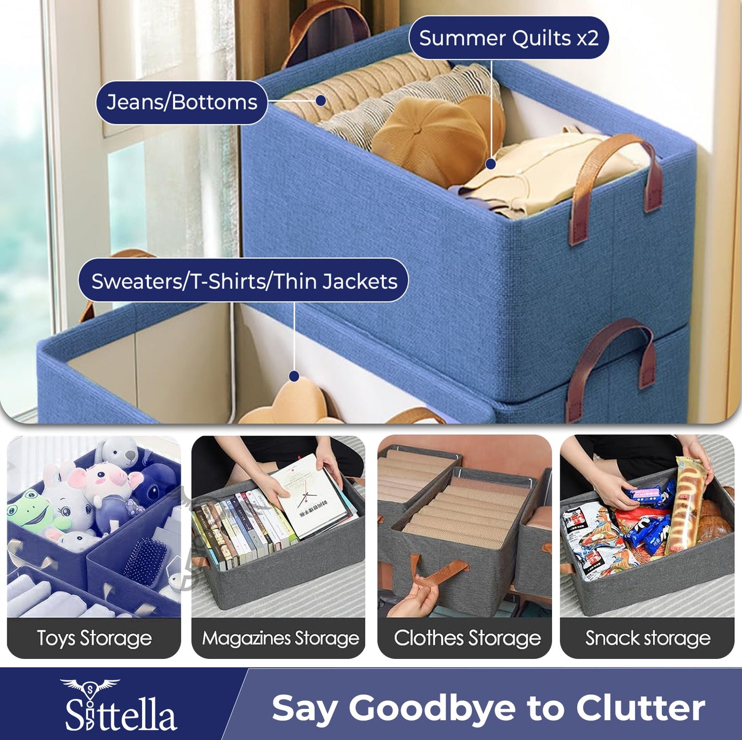 Foldable Wardrobe Organizer with Durable Handle (Blue)