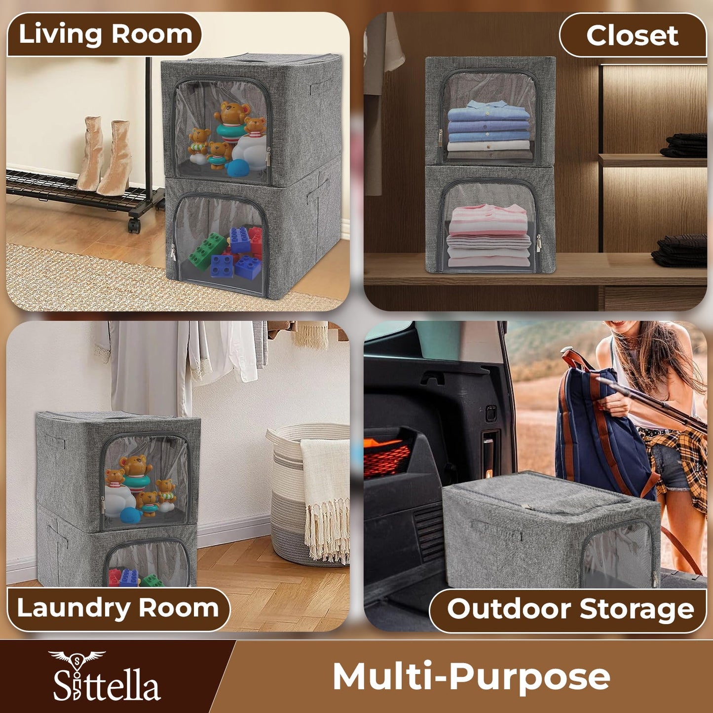 31L Double-Sided Zipper Storage Box – Foldable Organizer for Clothes & More (Grey)