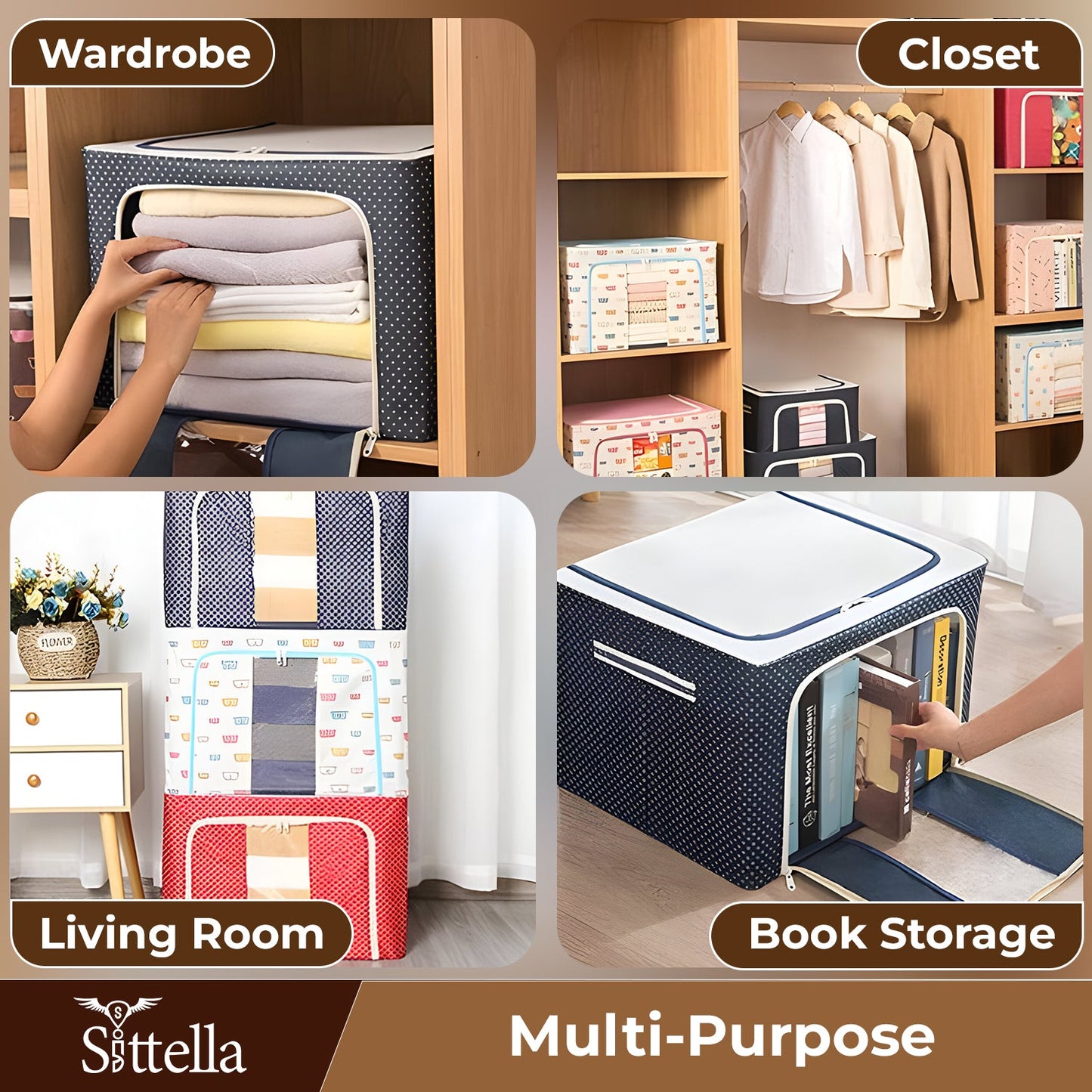 Double-Sided Zipper Storage Box – Foldable Organizer for Clothes & More (Blue)
