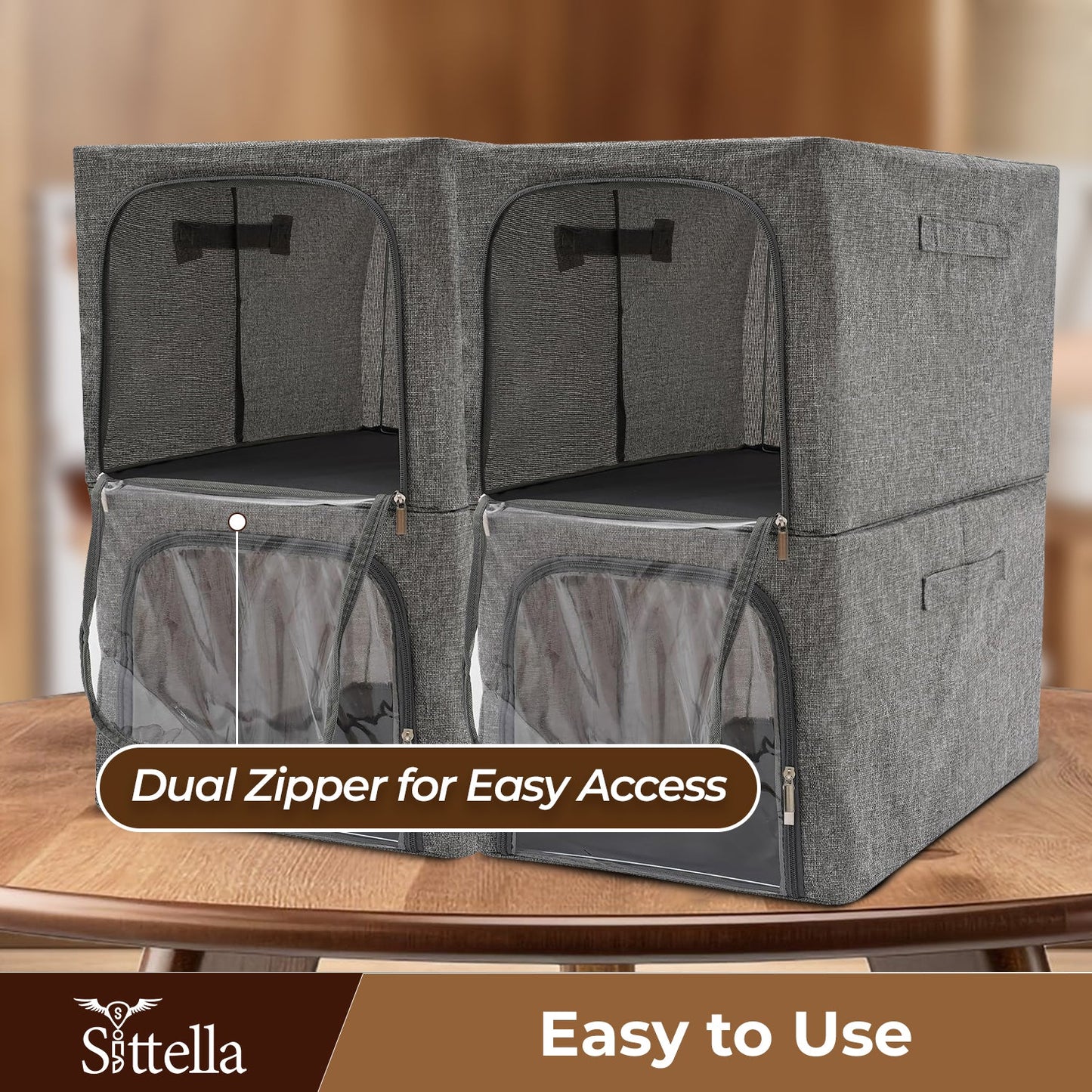 31L Double-Sided Zipper Storage Box – Foldable Organizer for Clothes & More (Grey)